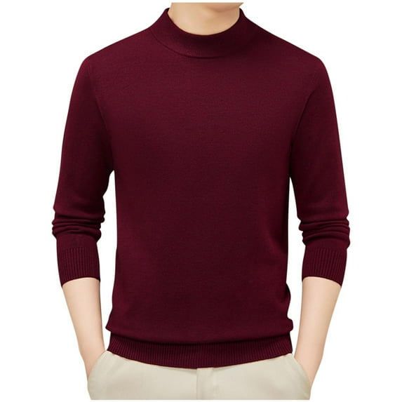 TFEOQRY Men's Crewneck Sweater Long Sleeve Solid Ribbing Edge Knitted Pullover Casual Winter Fall Warm Top Burgundy