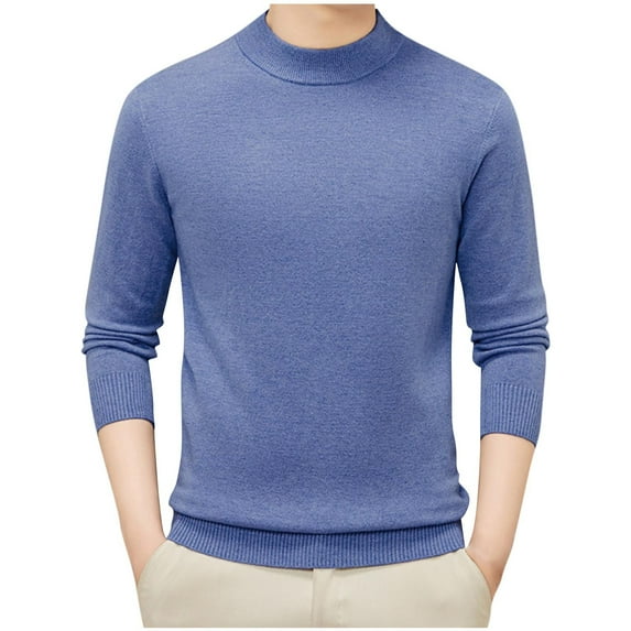 TFEOQRY Men's Crewneck Sweater Long Sleeve Solid Ribbing Edge Knitted Pullover Casual Winter Fall Warm Top Sky Blue