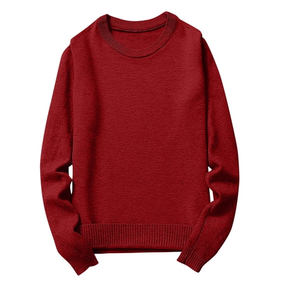 TFEOQRY Men's Crewneck Sweater Solid Color Long Sleeve Pullover Fall Winter Warm Basic Tops with Ribbing Edge Burgundy