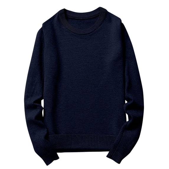 TFEOQRY Men's Crewneck Sweater Solid Color Long Sleeve Pullover Fall Winter Warm Basic Tops with Ribbing Edge Navy
