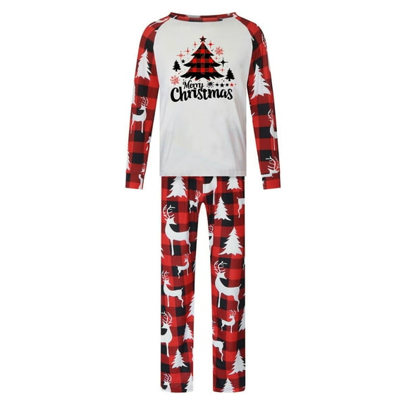 TFEOQRY Men's Family Christmas Pajamas Matching Sets Christmas Checkered Pattern Printing Nightwear Set Sleepwear Two-Piece Set Red(Dad)