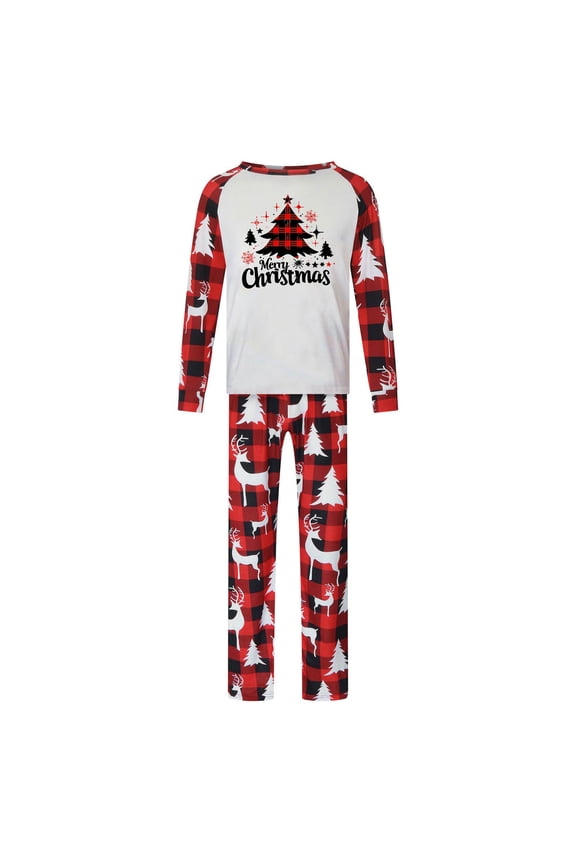 Men's Family Christmas Pajamas Matching Sets Christmas Checkered Pattern Printing Nightwear Set Sleepwear Two-Piece Set Red(Dad)