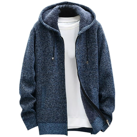 TFEOQRY Men's Fashion Hooded Outwear Coat Casual Solid Color Zipper Jacket with Pockets Long Sleeve Hooded Outwear Blue