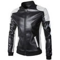 thumbnail image 1 of TFEOQRY Men's Fashion Jackets Splicing Solid Color Zipper Casual Outwear Leather Jacket Long Sleeve Hoodless Overcoat Black, 1 of 6