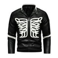 thumbnail image 1 of TFEOQRY Men's Faux Leather Jacket Stand Collar Zip Up Wing Pattern Biker Style Motorcycle Coat Fall Winter Top Black, 1 of 9