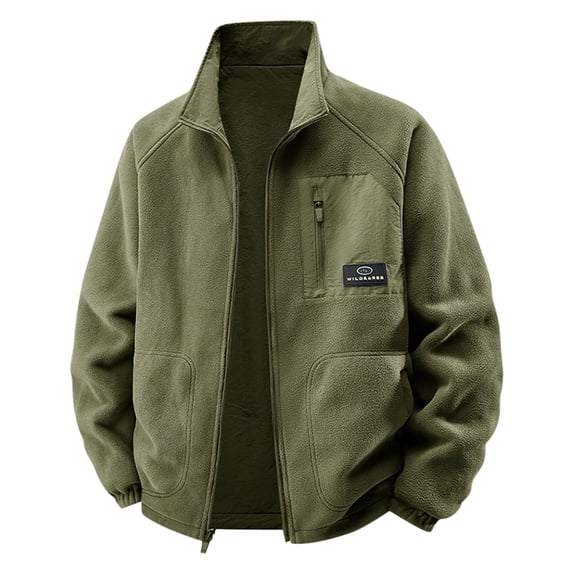 TFEOQRY Men's Fleece Jacket Stand Collar Full Zip Chest Zipper Pocket Casual Fall Winter Warm Coat Olive Green