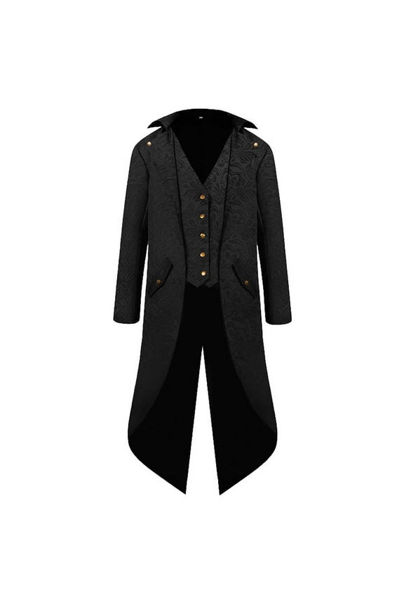 Men's Gothic Steampunk Tailcoat Long Trench Frock Coat Black