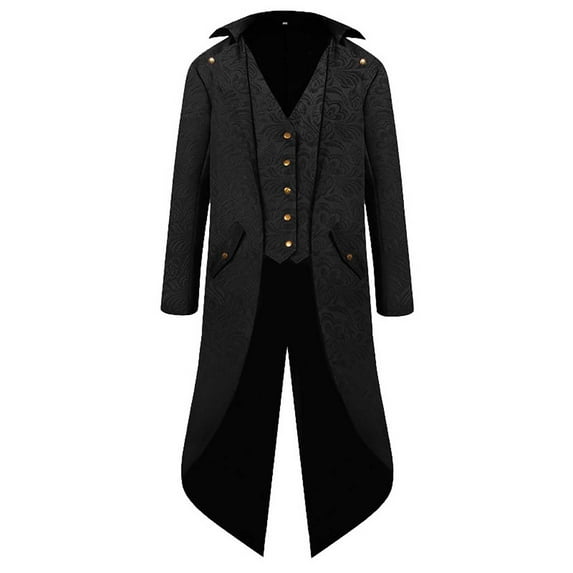 TFEOQRY Men's Gothic Steampunk Tailcoat Long Trench Frock Coat Black