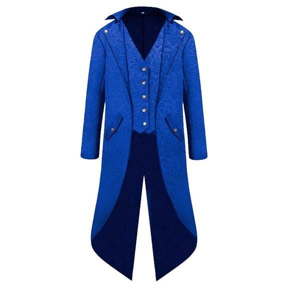 TFEOQRY Men's Gothic Steampunk Tailcoat Long Trench Frock Coat Blue