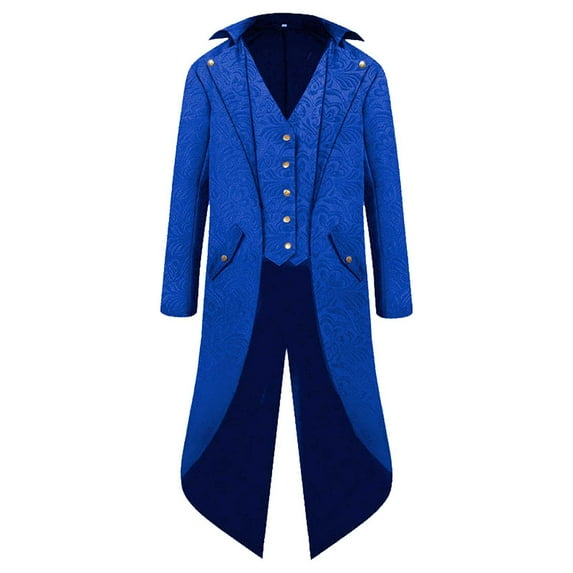 TFEOQRY Men's Gothic Steampunk Tailcoat Long Trench Frock Coat Blue