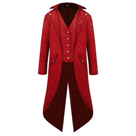 TFEOQRY Men's Gothic Steampunk Tailcoat Long Trench Frock Coat Red