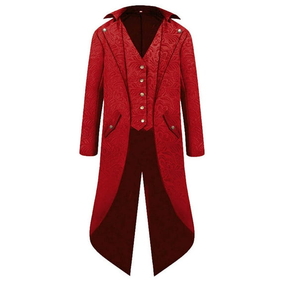 TFEOQRY Men's Gothic Steampunk Tailcoat Long Trench Frock Coat Red