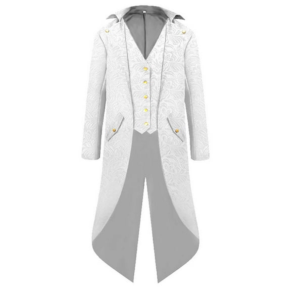 TFEOQRY Men's Gothic Steampunk Tailcoat Long Trench Frock Coat White