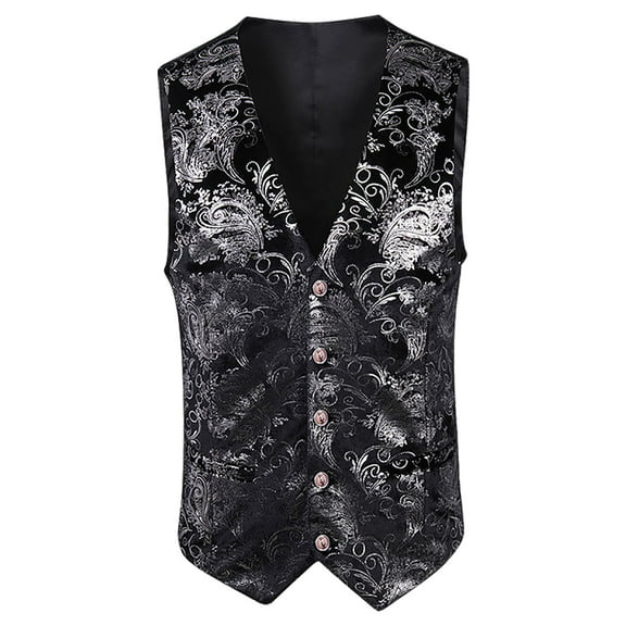 TFEOQRY Men's Gothic Vest Dress Medieval Court Dress Jacquard Retro Tailcoat Vest Sleeveless Hoodless Jackets Black