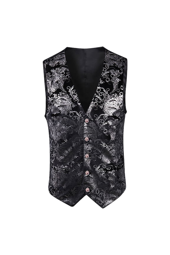 Men's Gothic Vest Dress Medieval Court Dress Jacquard Retro Tailcoat Vest Sleeveless Hoodless Jackets Black