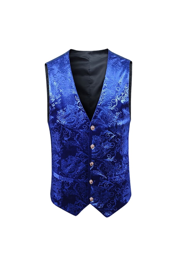 Men's Gothic Vest Dress Medieval Court Dress Jacquard Retro Tailcoat Vest Sleeveless Hoodless Jackets Blue