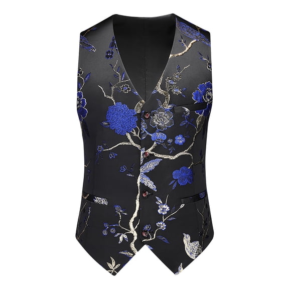 TFEOQRY Men's Gothic Vest Dress Medieval Court Dress Jacquard Retro Tailcoat Vest Sleeveless Hoodless Jackets Blue