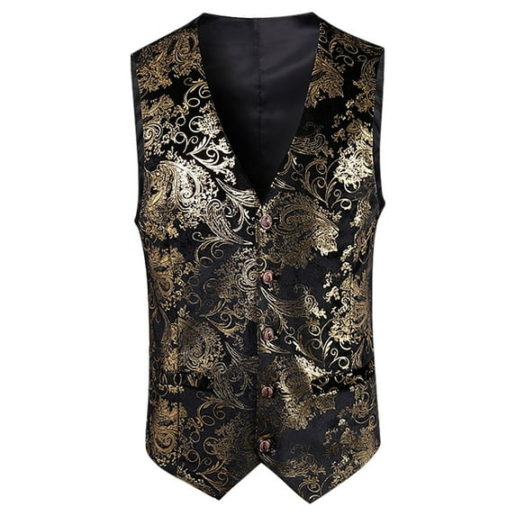TFEOQRY Men's Gothic Vest Dress Medieval Court Dress Jacquard Retro Tailcoat Vest Sleeveless Hoodless Jackets Gold