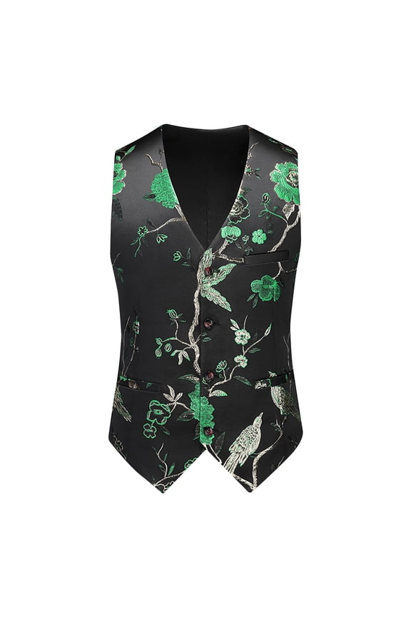 Men's Gothic Vest Dress Medieval Court Dress Jacquard Retro Tailcoat Vest Sleeveless Hoodless Jackets Green