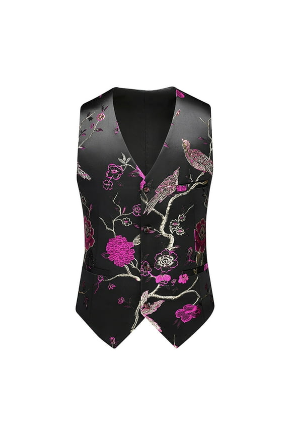 Men's Gothic Vest Dress Medieval Court Dress Jacquard Retro Tailcoat Vest Sleeveless Hoodless Jackets Hot Pink