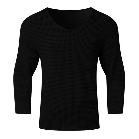 TFEOQRY Men's Hollow Knit Basic Tops V Neck Three Quarter Sleeve Casual Pullover Fall Winter Warm Sweater Black