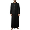 thumbnail image 1 of TFEOQRY Men's Hooded Arabic Thobe Long Sleeve Embroidered Robe Traditional Muslim Kaftan Gown Shirt Black, 1 of 6