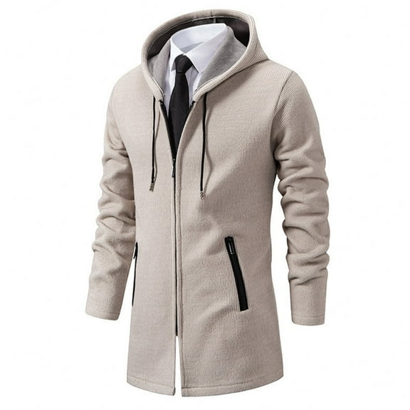 TFEOQRY Men's Hooded Coat Casual Drawstring Knit Sweater with Pockets Long Sleeve Hooded Outwear Beige