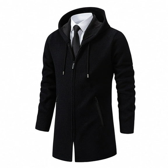 TFEOQRY Men's Hooded Coat Casual Drawstring Knit Sweater with Pockets Long Sleeve Hooded Outwear Black