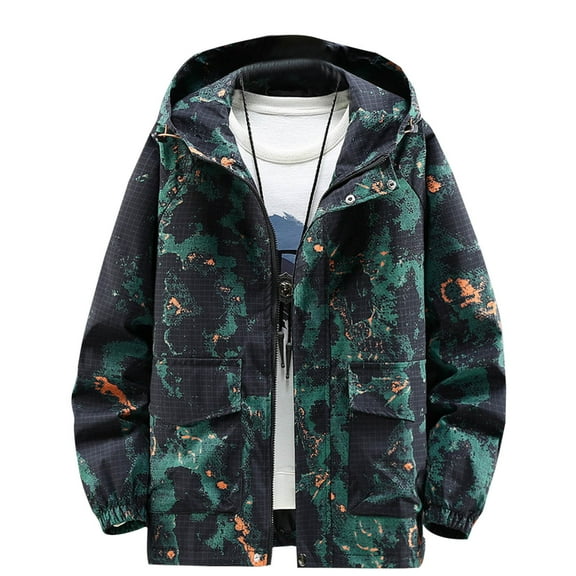 TFEOQRY Men's Hooded Coat Color Blocked Casual Zipper Jacket with Pockets Long Sleeve Hooded Outwear Green