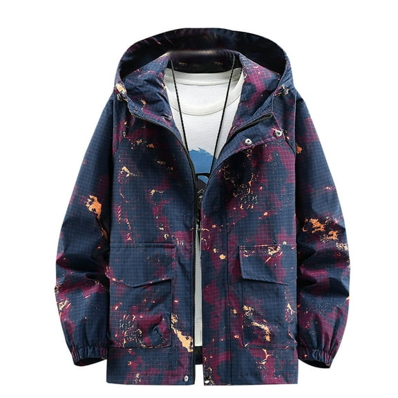 TFEOQRY Men's Hooded Coat Color Blocked Casual Zipper Jacket with Pockets Long Sleeve Hooded Outwear Red