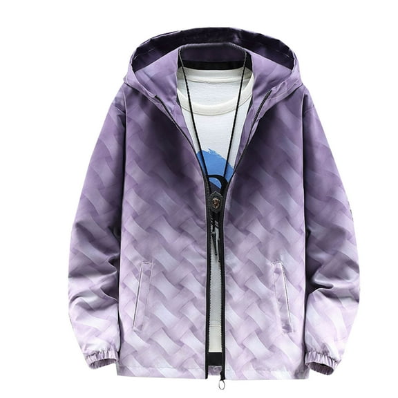 TFEOQRY Men's Hooded Coat Jacket Color Blocked Zipper Jacket with Pockets Long Sleeve Hooded Outwear Purple