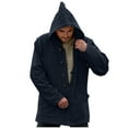thumbnail image 1 of TFEOQRY Men's Hooded Coat Jacket Solid Color Casual Retro Button Jacket with Pockets Long Sleeve Hooded Outwear Dark Blue, 1 of 7
