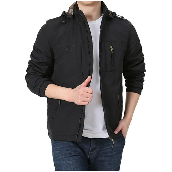 TFEOQRY Men's Hooded Coat Jacket Zipper Casual Jacket with Pockets Long Sleeve Hooded Outwear Black