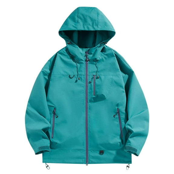 TFEOQRY Men's Hooded Jacket Waterproof Windproof Multi Zipper Pockets Outdoor Hiking Camping Coat Green