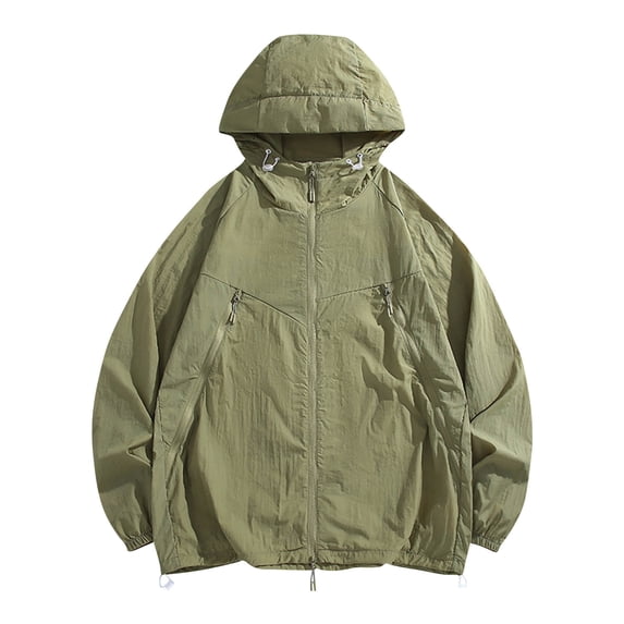 TFEOQRY Men's Hooded Sunscreen Clothes Solid Color Ice Silk Zipper Sunscreen Outwear with Pocket Long Sleeve Hooded Overcoat Green