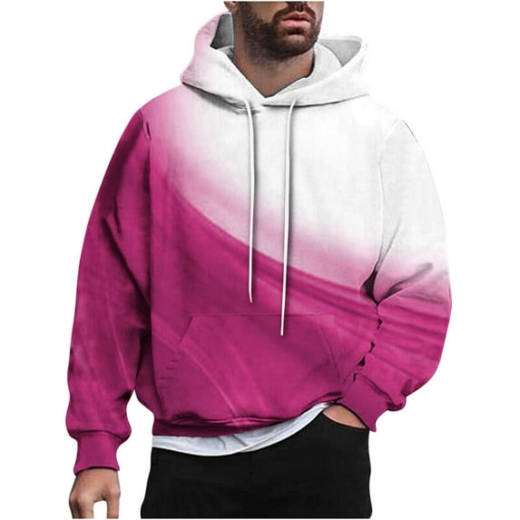 TFEOQRY Men's Hooded Sweatshirts Light and Shadow Design Printed Pullover Long Sleeve Hooded Tops Sweatshirt Hot Pink