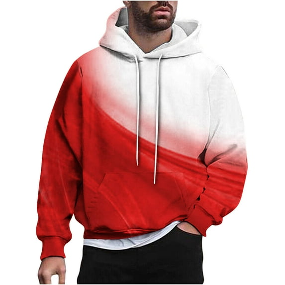 TFEOQRY Men's Hooded Sweatshirts Light and Shadow Design Printed Pullover Long Sleeve Hooded Tops Sweatshirt Red