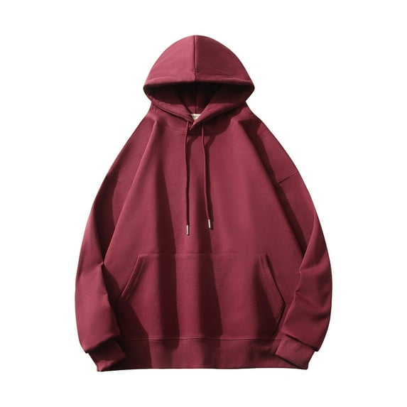 TFEOQRY Men's Hooded Sweatshirts Solid Color Loose Pullover Long Sleeve Hooded Tops Sweatshirt Burgundy