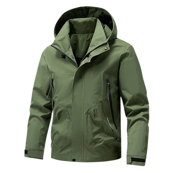 TFEOQRY Men's Hooded Windbreaker Multi Zipper Pockets Jacket Outdoor Hiking Camping Trekking Coat Green