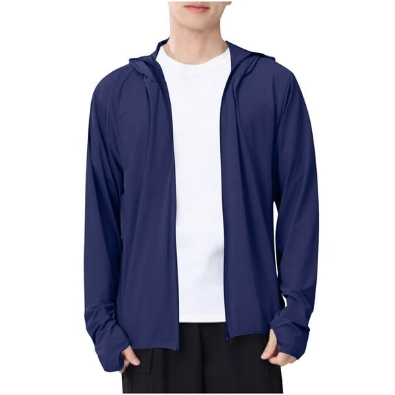 TFEOQRY Men's Hoodie Sun Protection Shirts Long Sleeve Lightweight Zip Up Solid Outdoor Jacket with Pockets Navy