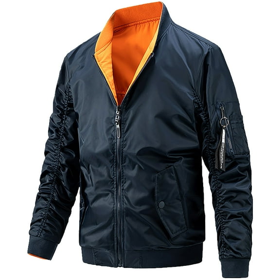 TFEOQRY Men's Jacket Coat Casual Solid Color Loose Outwear Long Sleeved Round Neck Overcoat Dark Blue