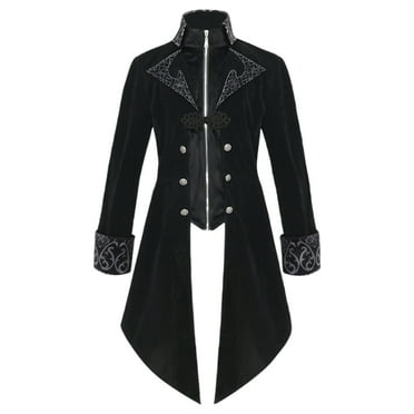 TFEOQRY Men's Jacket Coat Halloween Retro Gothic Tailcoat Outwear Long Sleeved High Neck Overcoat Black