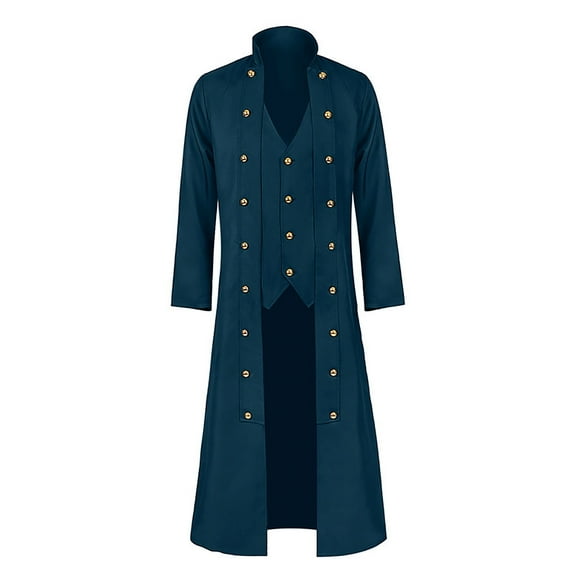 TFEOQRY Men's Jacket Coat Retro Gothic Coat Palace Uniform Slim Fit Outwear Long Sleeved Lapel Overcoat Blue