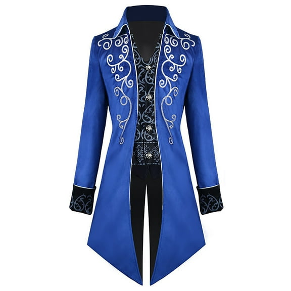 TFEOQRY Men's Jacket Coat Retro Gothic Coat Palace Uniform Slim Fit Outwear Long Sleeved Lapel Overcoat Blue