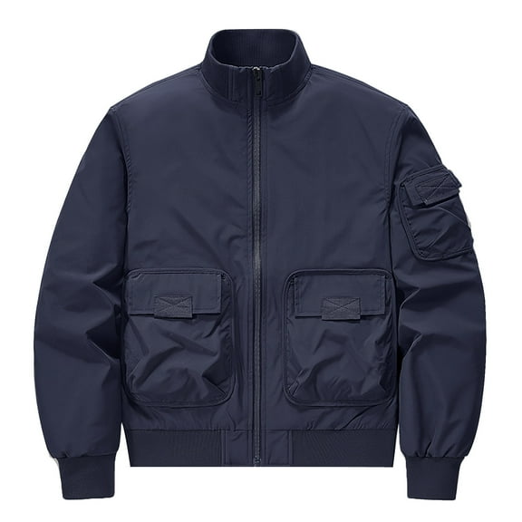 TFEOQRY Men's Jacket Coat Solid Color Loose Outwear with Pockets Long Sleeved Round Neck Overcoat Dark Blue