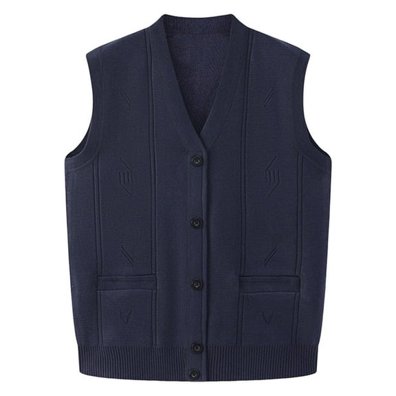 TFEOQRY Men's Knit V Neck Vest Button Down Sleeveless Cardigan Casual Fall Winter Warm Classic Sweater Navy