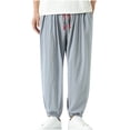 thumbnail image 1 of TFEOQRY Men's Large Size Drop Crotch Pants Elastic Waist Linen Pants Loose Drawstring Linen Casual Trousers, 1 of 1