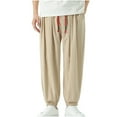 thumbnail image 1 of TFEOQRY Men's Large Size Drop Crotch Pants Elastic Waist Linen Pants Loose Drawstring Linen Casual Trousers, 1 of 1