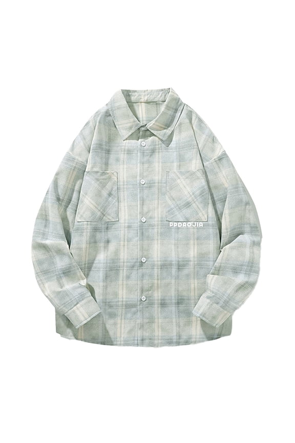 Men's Large Size Grid Printed Shirts New Fall Loose Oversized Plaid Casual Lapel Button Up Cardigan Long Sleeved Shirt
