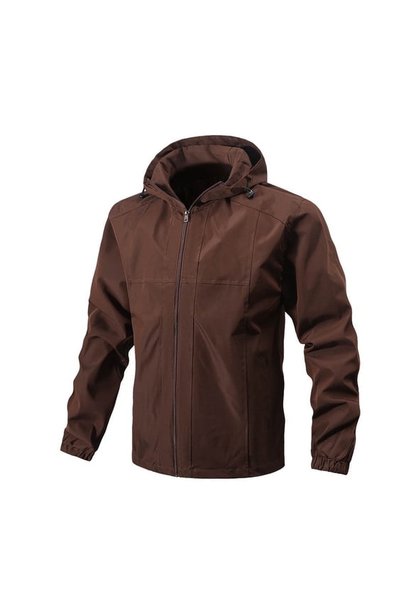 Men's Lightweight Hooded Windbreaker Softshell Jacket Waterproof Outdoor Coat for Hiking Travel Camping Brown